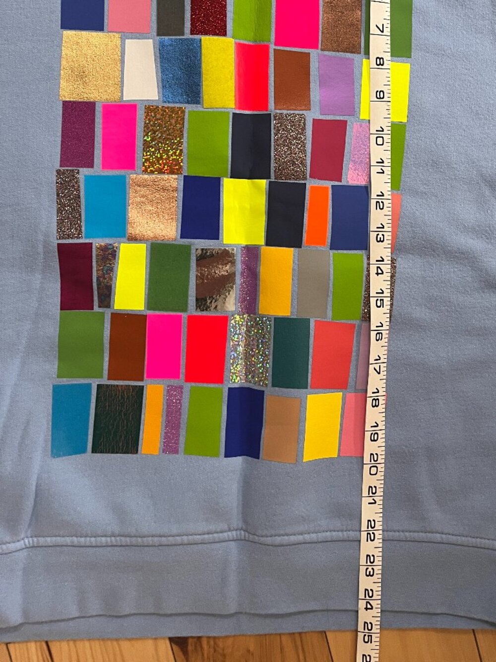 Okayok sweatshirt -  periwinkle blue with coloured pattern on front. Size sm-med - Picture 4 of 7